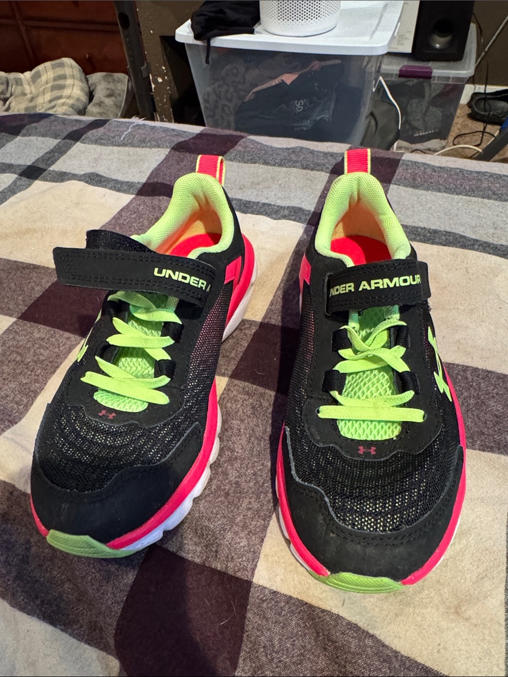 Under Armour Kids Black Sneakers with Neon Green & Hot Pink Accents